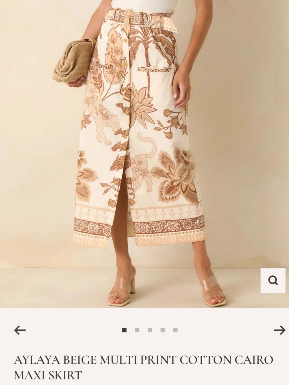 Aylaya Beige Multi Print Cotton Cairo Maxi Skirt Size M